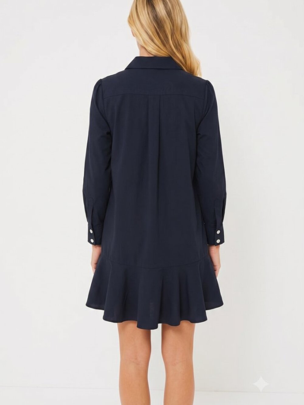 Tuckernuck Navy Blue Callahan Shirt Dress Size Large Ruffle Hem Long Sleeve NWOT - Picture 2 of 8